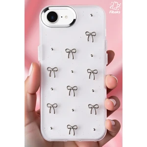 Apple iPhone 7/8/SE Kılıf Fiyonk Desenli Şeffaf Simli Gümüş Kamera Çıkıntılı Parlak Kapak