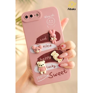 Apple iPhone 7 / 8 Plus Uyumlu Kılıf Tasarımlı Desenli Kamera Korumalı Tavşan Pembe Yumuşak Silikon Kap