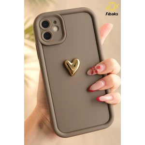 Apple iPhone 11 Kılıf 3D Kalp Tasarımlı Kahverengi Desenli Yumuşak Kamera Korumalı Silikon Kapak