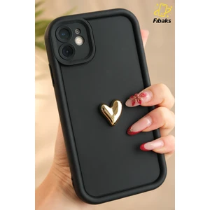 Apple iPhone 11 Kılıf 3D Kalp Tasarımlı Siyah Desenli Yumuşak Kamera Korumalı Silikon Kapak