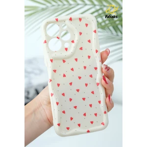 Xiaomi Redmi 12 4g Kılıf Kamera Korumalı Dalga Kenarlı Kırmızı Kalp Desenli Silikon Kapak