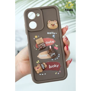 Realme 10 4g Kılıf Tasarımlı Desenli Kamera Korumalı Ayıcık Kahve Renkli Yumuşak Silikon Kap