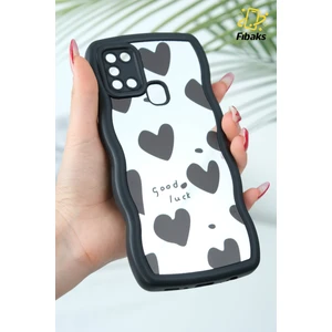 Samsung Galaxy A21S Kılıf Aynalı Kalp Desenli Yumuşak Kenarlı Kamera Korumalı Silikon Kapak