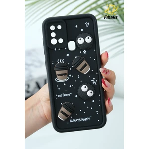 Samsung Galaxy A21S Kılıf Tasarımlı Desenli Kamera Korumalı Coffee Kurabiye Siyah Yumuşak Silikon Kapak