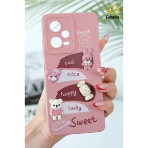 Xiaomi Redmi Note 12 Pro 5g Kılıf Tasarımlı Desenli Kamera Korumalı Tavşan Pembe Yumuşak Silikon Kapak