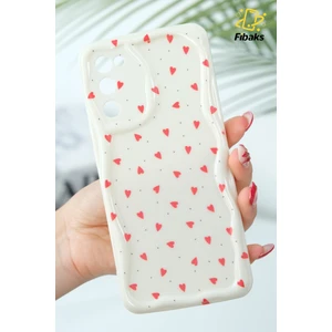 Samsung Galaxy S21 Fe Kılıf Kamera Korumalı Dalga Kenarlı Kırmızı Kalp Desenli Silikon Kapak