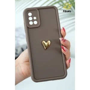 Samsung Galaxy A51 Kılıf 3D Kalp Tasarımlı Kahverengi Desenli Yumuşak Kamera Korumalı Silikon Kapak