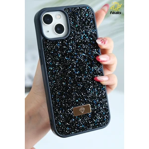 Apple iPhone 13 - 14 - 15 Kılıf Elmas Tasarımlı Lacivert Taşlı Işıltılı Pırlanta Silikon Kapak