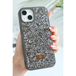 Apple iPhone 13 - 14 - 15 Uyumlu Kılıf Elmas Tasarımlı Gri Taşlı Işıltılı Pırlanta Silikon Kapak