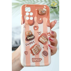 Xiaomi Redmi 10 2022 Kılıf Tasarımlı Desenli Kamera Korumalı Ayıcık Bisküvi Renkli Cofffe Silikon Kapak