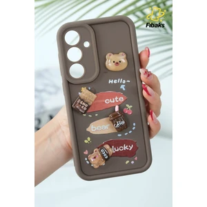 Samsung Galaxy S24 Plus Kılıf Tasarımlı Desenli Kamera Korumalı Ayıcık Kahve Yumuşak Silikon Kapak