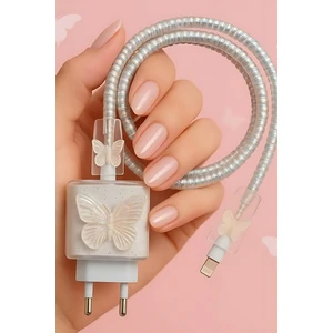 18W/20W Uyumlu Kelebek Desenli Şarj Aleti Koruyucu Kılıf Şarj Kablo Örme Aparatlı Koruyucu Toparlama