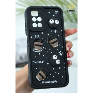 Xiaomi Redmi 10 2022 Kılıf Tasarımlı Desenli Kamera Korumalı Coffee Kurabiye Siyah Yumuşak Silikon Kapak