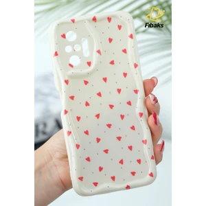 Xiaomi Redmi Note 10 Pro Kılıf Kamera Korumalı Dalga Kenarlı Kırmızı Kalp Desenli Silikon Kapak