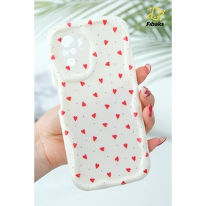 Xiaomi Redmi Note 10 - 10S Kılıf Kamera Korumalı Dalga Kenarlı Kırmızı Kalp Desenli Silikon Kapak