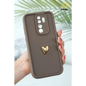 Xiaomi Redmi Note 8 Pro Kılıf 3D Kalp Tasarımlı Kahverengi Desenli Yumuşak Kamera Korumalı Kapak