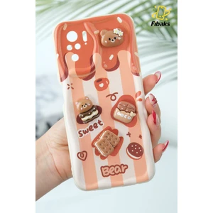 Xiaomi Redmi Note 10 Pro Kılıf Tasarımlı Desenli Kamera Korumalı Ayıcık Bisküvi Renkli Cofffe Silikon Kapak