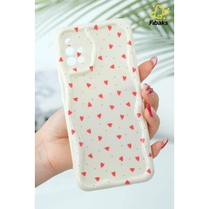 Samsung Galaxy A71 Kılıf Kamera Korumalı Dalga Kenarlı Kırmızı Kalp Desenli Silikon Kapak