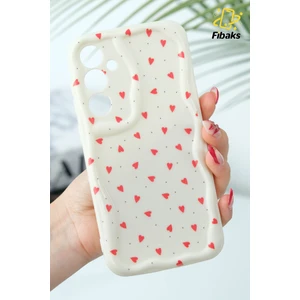 Samsung Galaxy A35 Kılıf Kamera Korumalı Dalga Kenarlı Kırmızı Kalp Desenli Silikon Kapak