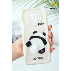 Xiaomi Redmi Note 9s/9 Pro Uyumlu Kılıf Tasarımlı Desenli Kamera Korumalı Panda Beyaz Püsküllü Silikon Kap