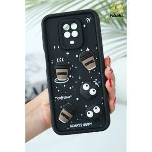 Xiaomi Redmi Note 9s/9 Pro Kılıf Tasarımlı Desenli Kamera Korumalı Coffee Kurabiye Siyah Yumuşak Silikon