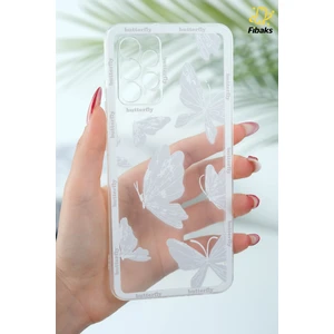 Samsung Galaxy A32 Uyumlu Kılıf Tasarımlı Desenli Kamera Korumalı Şeffaf Kelebek Esnek Yumuşak Silikon Kapak