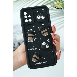 Samsung Galaxy A51 Uyumlu Kılıf Tasarımlı Desenli Kamera Korumalı Coffee Kurabiye Siyah Yumuşak Silikon Kap