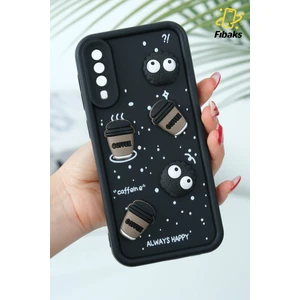 Samsung Galaxy A50/A30S Uyumlu Kılıf Tasarımlı Desenli Kamera Korumalı Coffee Kurabiye Siyah Yumuşak Silikon