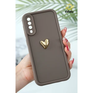 Samsung Galaxy A30S/A50 Kılıf 3D Kalp Tasarımlı Kahverengi Desenli Yumuşak Kamera Korumalı Kapak