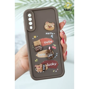 Samsung Galaxy A50/A30S Uyumlu Kılıf Tasarımlı Desenli Kamera Korumalı Ayıcık Kahve Renkli Yumuşak Silikon
