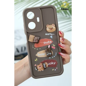 Realme C55 Uyumlu Kılıf Tasarımlı Desenli Kamera Korumalı Ayıcık Kahve Renkli Yumuşak Silikon Kapak