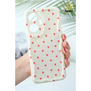 Realme C55 Kılıf Kamera Korumalı Dalga Kenarlı Kırmızı Kalp Desenli Silikon Kapak