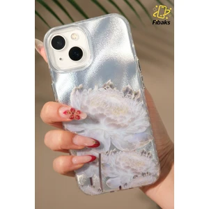 iPhone 13/14/15 Kılıf Hologramlı Beyaz Şakayık Çiçeği Desenli Darbe Emici Kamera Korumalı Silikon