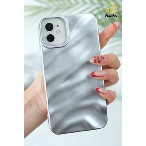 Apple iPhone 11 Kılıf Parlak Kabartmalı Dalga Tasarımlı Desenli Gümüş Darbe Emici Silikon Kapak