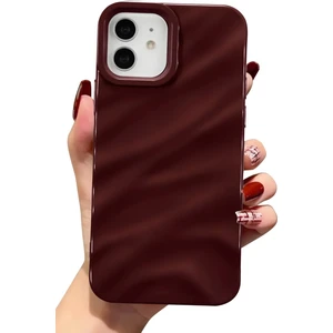 Apple iPhone 12 - 12 Pro Kılıf Parlak Kabartmalı Dalga Tasarımlı Desenli Mürdüm Darbe Emici Kapak