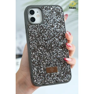 Apple iPhone 11 Uyumlu Kılıf Elmas Tasarımlı Gri Taşlı Işıltılı Pırlanta Silikon Kapak