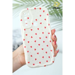Xiaomi Redmi Note 8 Kılıf Kamera Korumalı Dalga Kenarlı Kırmızı Kalp Desenli Silikon Kapak