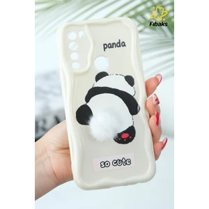 Xiaomi Redmi Note 8 Uyumlu Kılıf Tasarımlı Desenli Kamera Korumalı Panda Beyaz Püsküllü Silikon Kapak