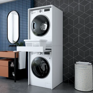 KD113 Çamaşır ve Kurutma Makinesi Dolabı Çekmeceli Banyo Dolabı Beyaz