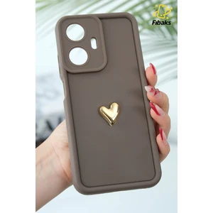 Realme C55 Kılıf 3D Kalp Tasarımlı Kahverengi Desenli Yumuşak Kamera Korumalı Silikon Kapak