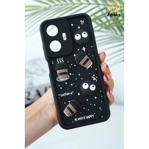 Realme C55 Uyumlu Kılıf Tasarımlı Desenli Kamera Korumalı Coffee Kurabiye Siyah Yumuşak Silikon Kap