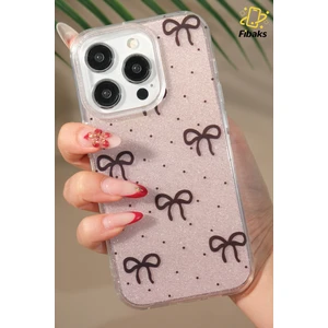 Apple iPhone 12 Pro Max Uyumlu Kılıf Simli Siyah Fiyonk Desenli Renkli Parlak Darbe Emici Kapak