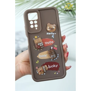 Xiaomi Redmi Note 11 Pro/12 Pro 4g Uyumlu Kılıf Tasarımlı Desenli Kamera Korumalı Ayıcık Kahve Silikon Kap