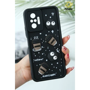 Xiaomi Redmi Note 10 Pro Kılıf Tasarımlı Desenli Kamera Korumalı Coffee Kurabiye Siyah Yumuşak Silikon Kap