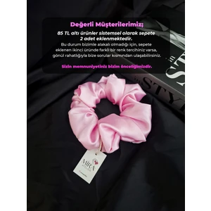 Kadın Saten Toka - Şeker Pembesi – Tekli Lüks Lastik Model Scrunchie