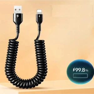 iPhone 8 x Xs Xr 11 12 13 14 Pro Max Plus Uyumlu 120W 1 Metre Spiralli Hızlı Şarj ve Data Kablosu