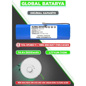 Global Batarya Tefal X-Plorer 75 S Uyumlu Robot Süpürge Bataryası 14.4V 2600mAh Li-ion Pil (Orijinal Kapasite)