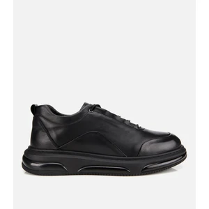 02AYH314120A100 ERKEK Deri Siyah Bağcık Detaylı Comfort Spor Ayakkabı