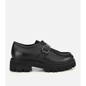 01AYH314360A100 KADIN Süet Deri Siyah Toka Detaylı Yüksek Tabanlı Günlük Loafer