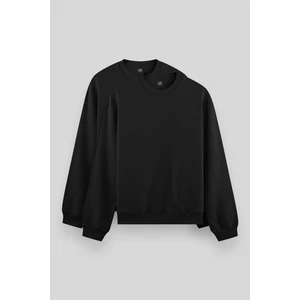 Standart Fit Basic O Yaka 2li Paket Siyah Erkek Sweatshirt - 88053